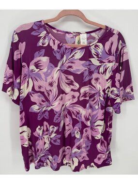 Swim 365 Womens Plus Size 18/20 Purple Floral Short-Sleeve Swim Shirt